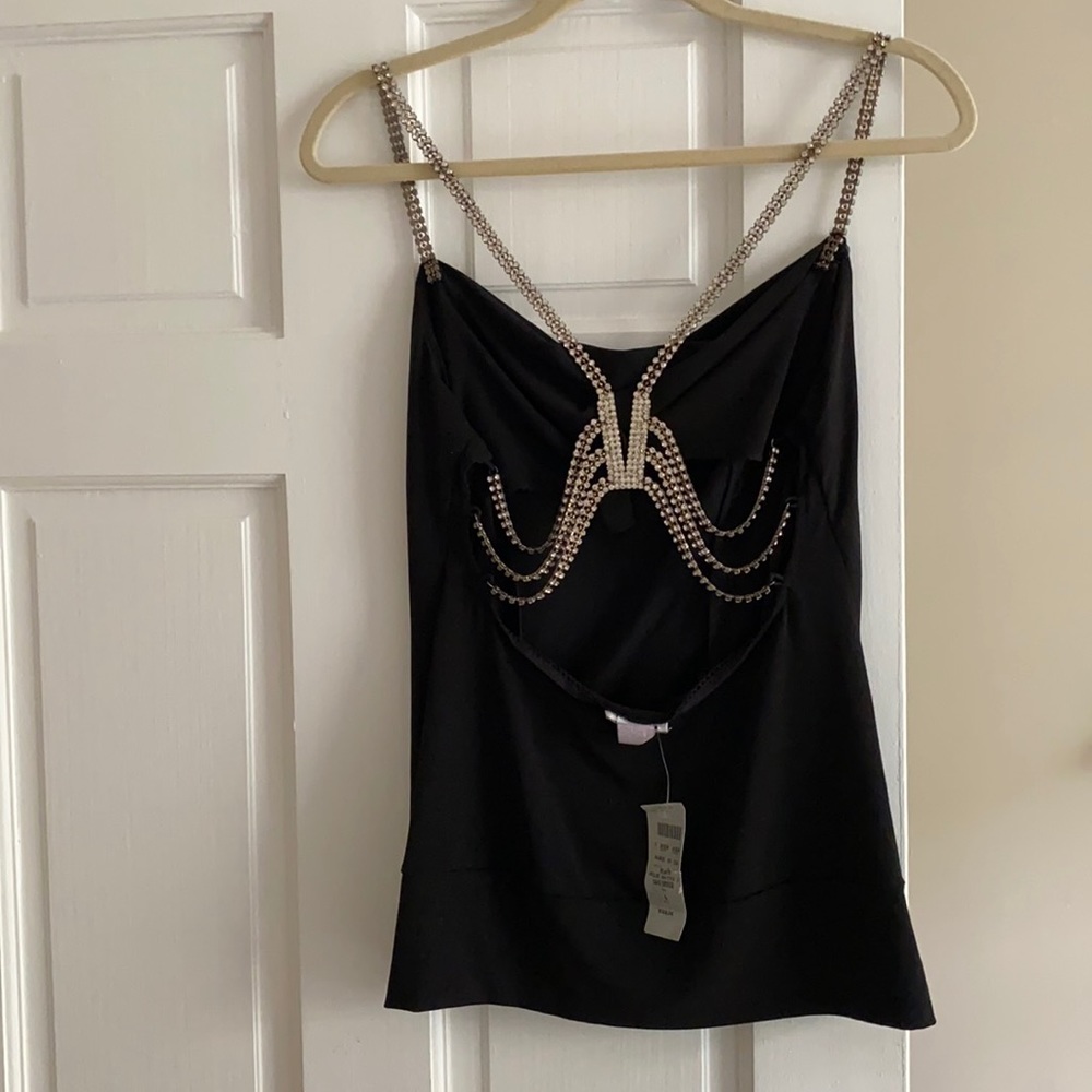 Cache black top with rhinestones straps